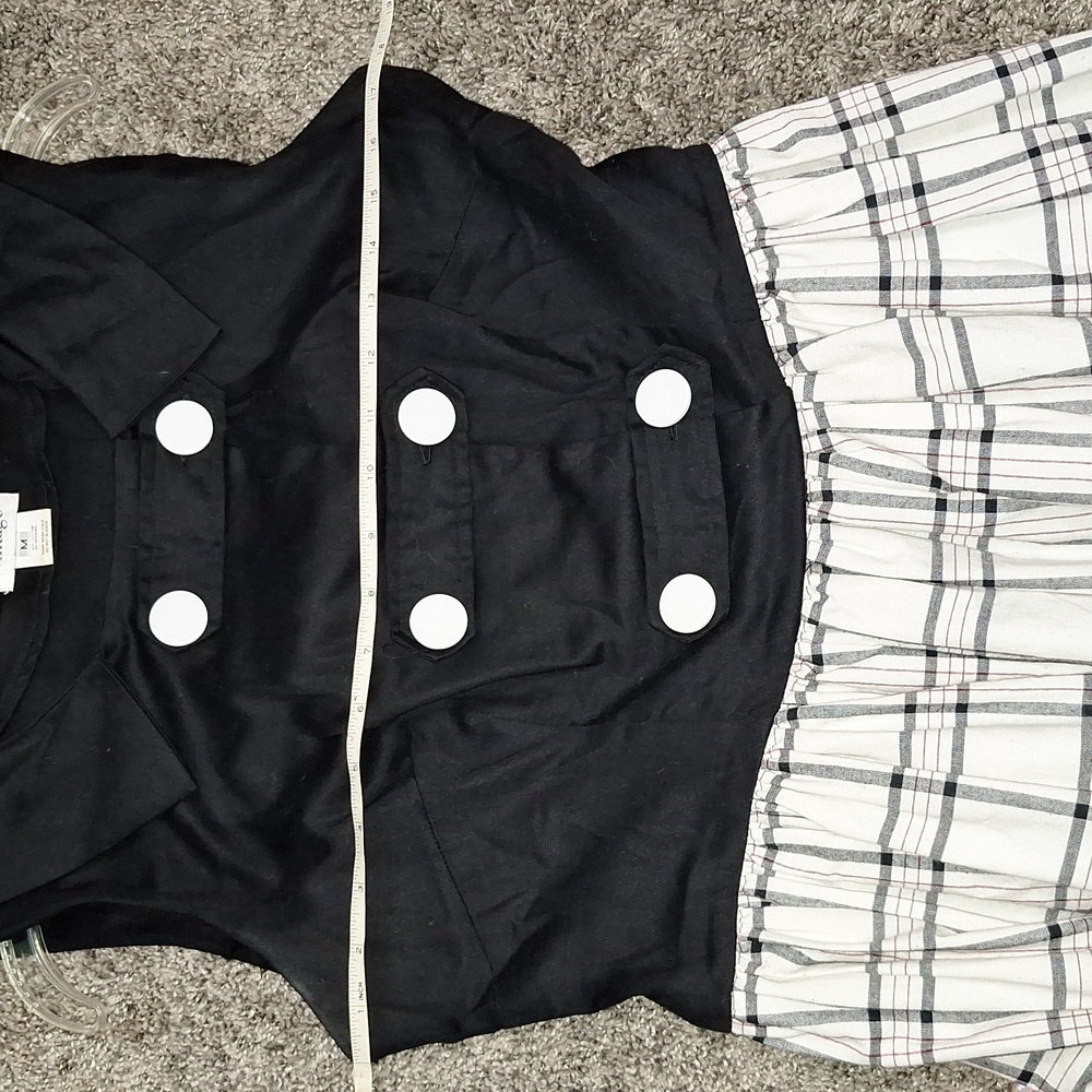 Unique Vintage pinup 50s sleeveless dress double breaste - plaid black/white - M - Picture 7 of 9